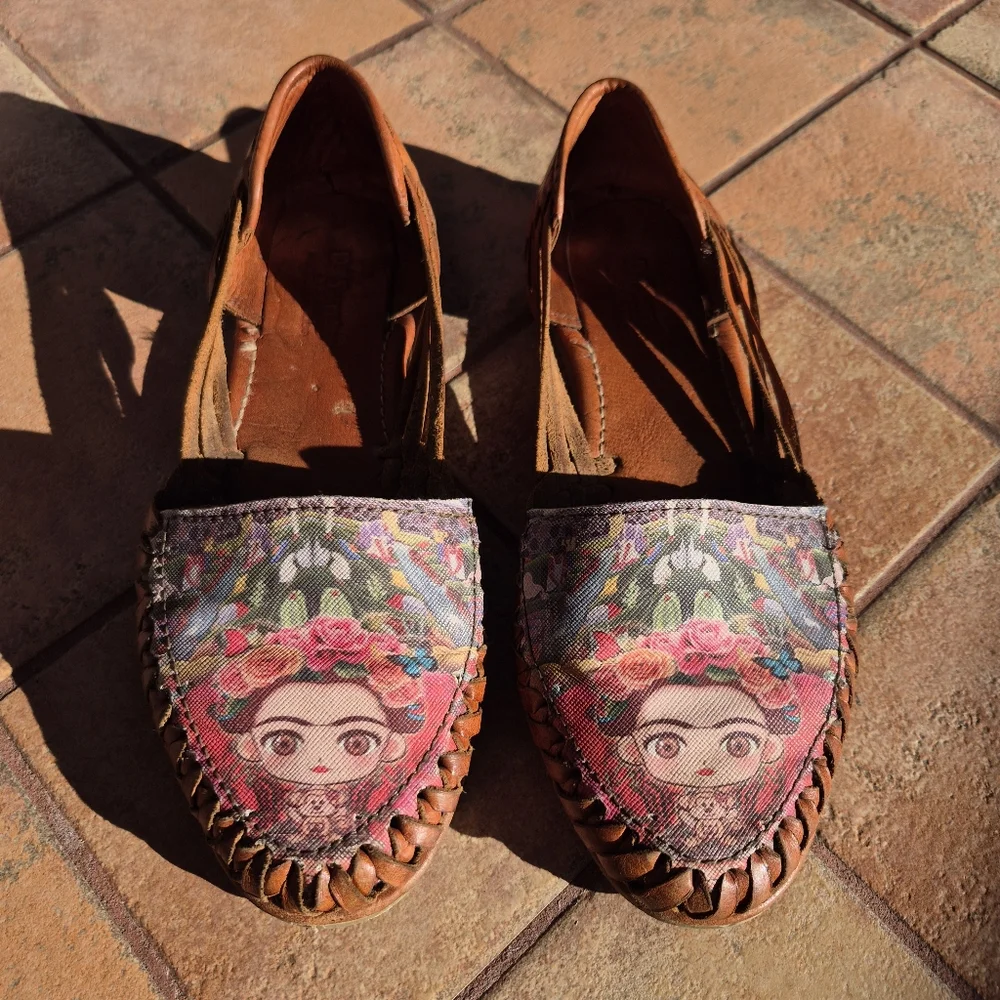 Frida Kahlo Sandals D'Santy Artsy Leather Mexican Huraches Womens 5 MX / 7.5 US